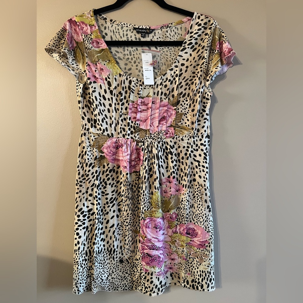 Elegant Floral & Leopard Long Top or Dress